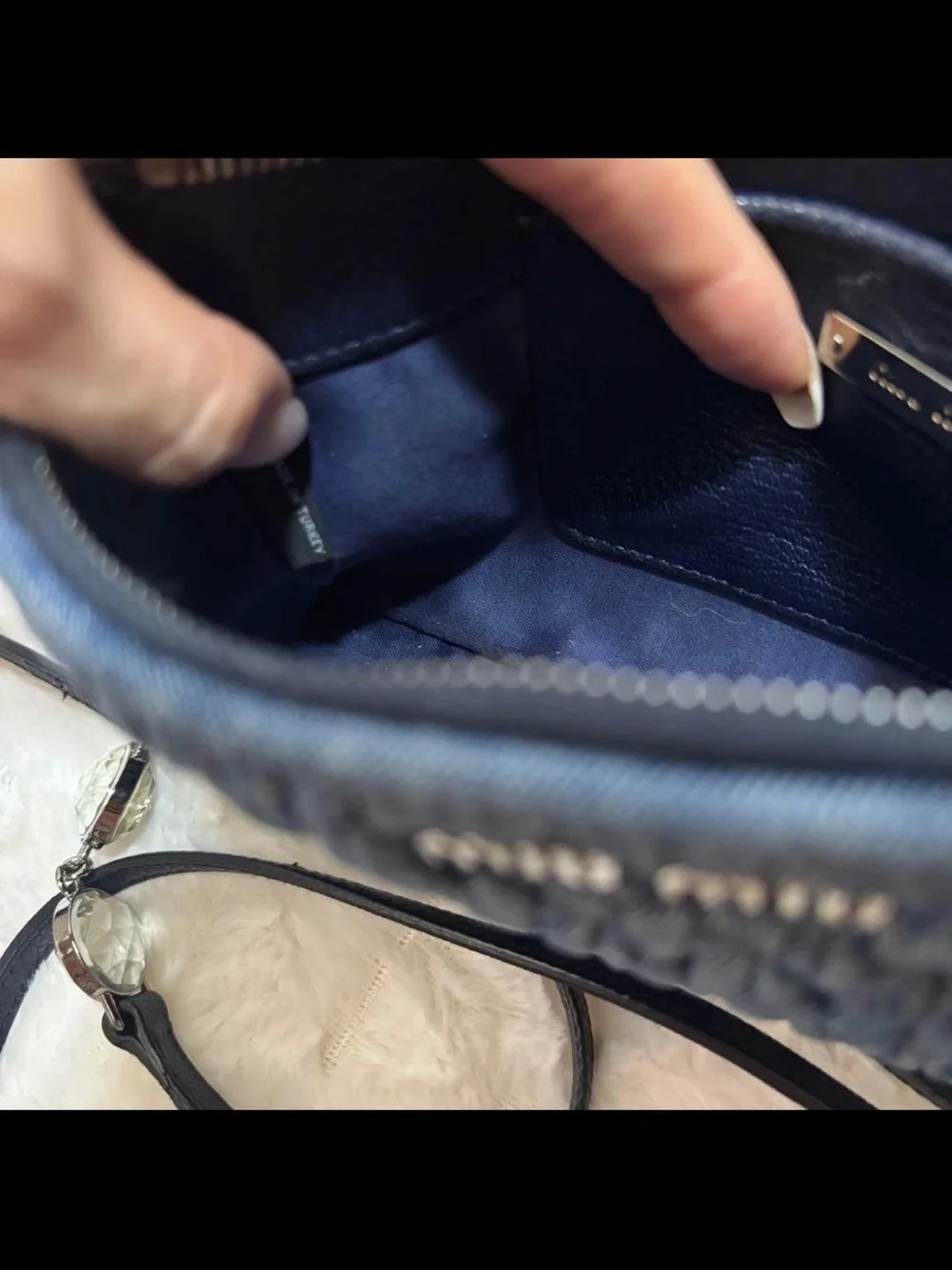 Miu Miu Navy Quilted Denim Crossbody with Crystal Accent